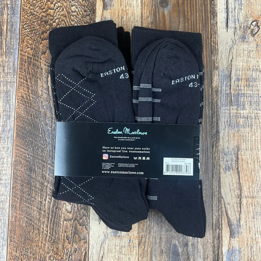EASTON MARLOWE Men's Shoe Size 10-13 Black White Cotton Polyamide Elastane 6PK